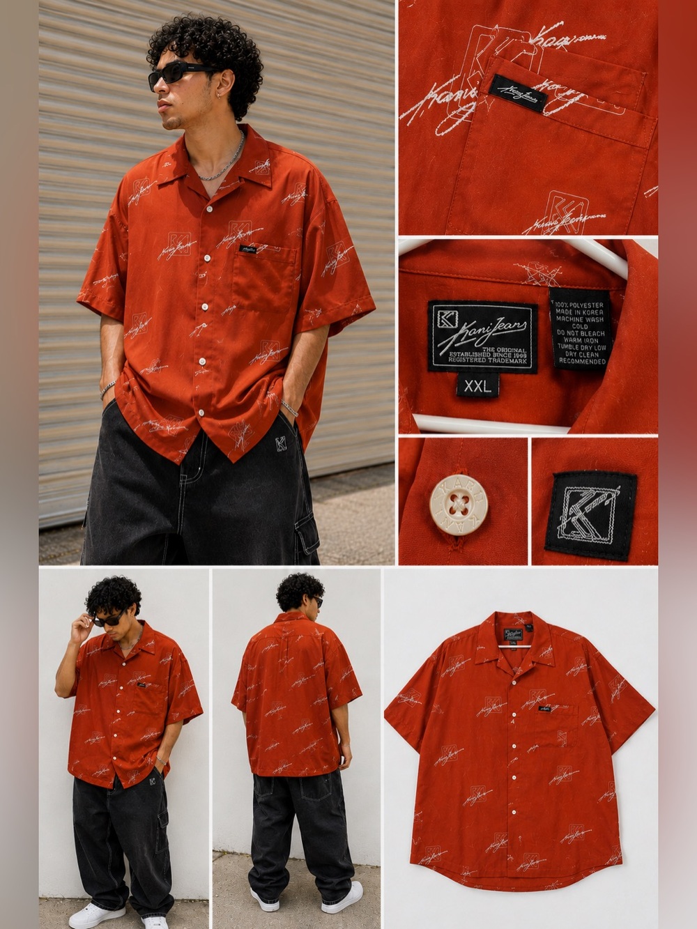 Vintage Karl Kani Monogram All Over Print Shirt Men’s 2X Orange/Red Streetwear